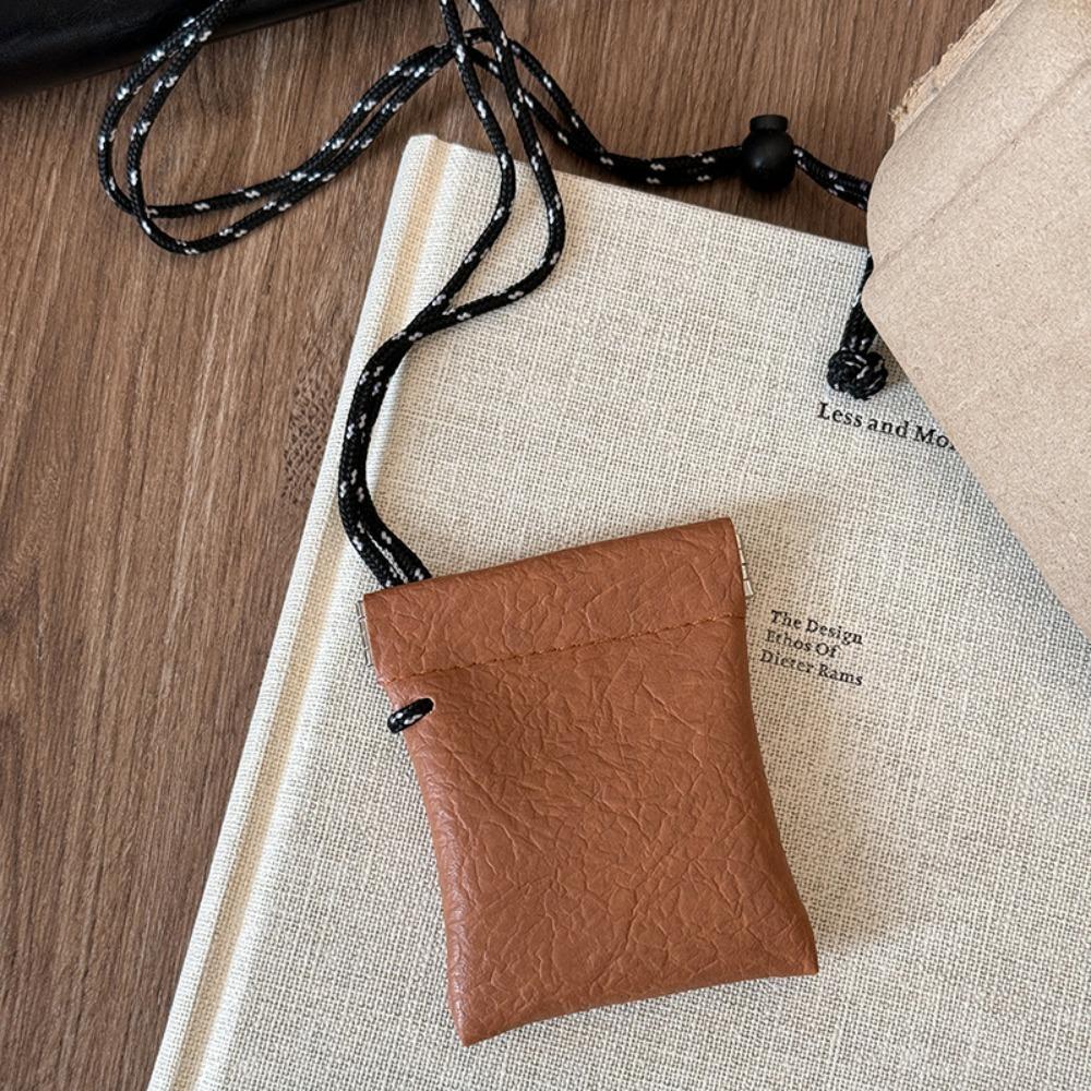 Travel Hanging Neck Coin Purse Korean Style Small Storage Bag Pu Leather Coin Purse  Streetwear
