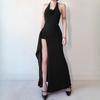 Three-dimensional Flower Red Halter Neck Dress Female Summer Slim Fashion Long Skirt Sexy Waist Split Hip Skirt