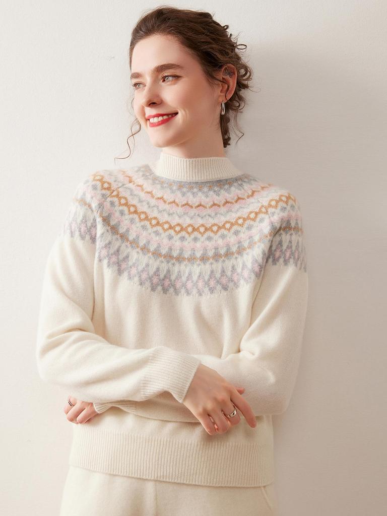 Women's Soft Cashmere Color Block Sweater - Skin-Friendly, Age-Reducing Knitwear for Autumn/Winter