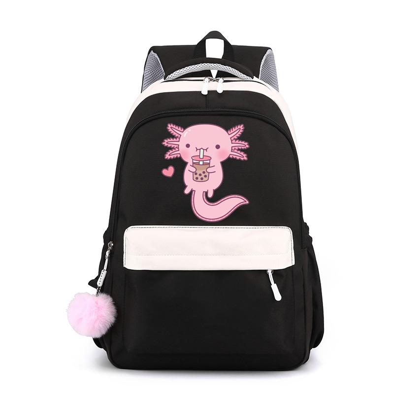 Cute Kawaii Axolotl Backpacks for Both Men and Women Axolotl Schoolbag Cute Cartoon Zipper Backpack Large Capacity Schoolbag
