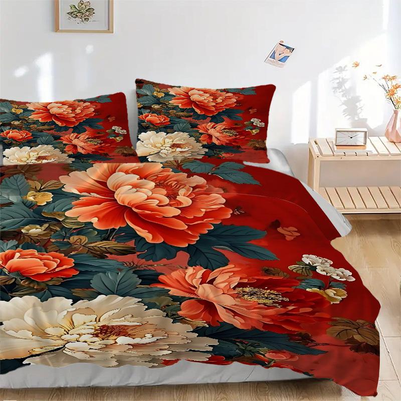 

3pcs Floral Pattern Duvet Cover Set - Machine Washable, Includes 1 Cover and 2 Pillowcases, No Core Included yy251013121 135x200cm
