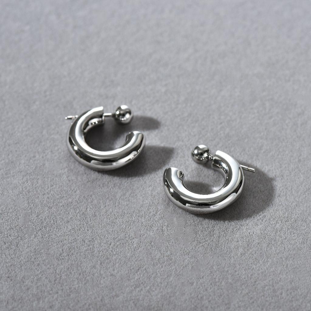 Fashion Personality Trendy Golden Bean Earrings Trendy Metal Thick C-Shaped Open Ring Earrings Golden Bean Hipopop Earrings