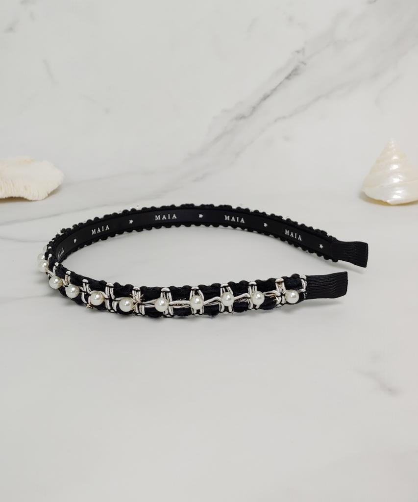 Maia Pearl Bead Headband - Black