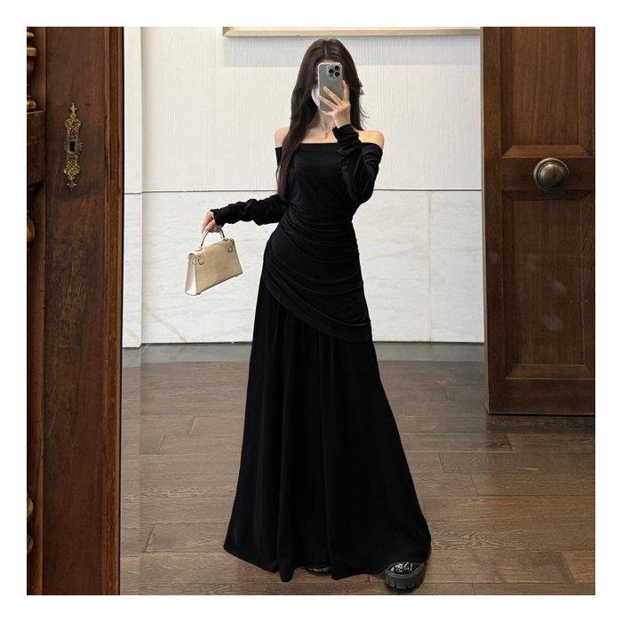 Plus Size Elegant V-Neck Mesh Patchwork Knit Dress for Women - Spring/Autumn S