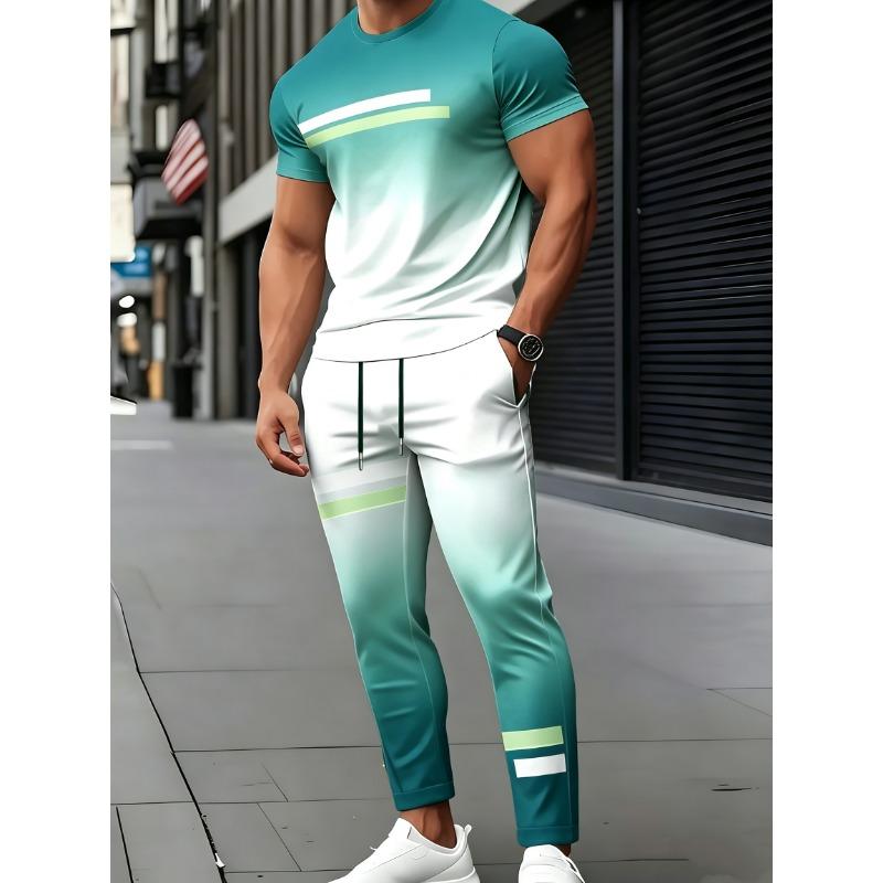 [Men's T-Shirt & Pants Set] Men's Short Sleeve Round Neck T-Shirt And Pants Set - 3D Print Casual Elegant Design