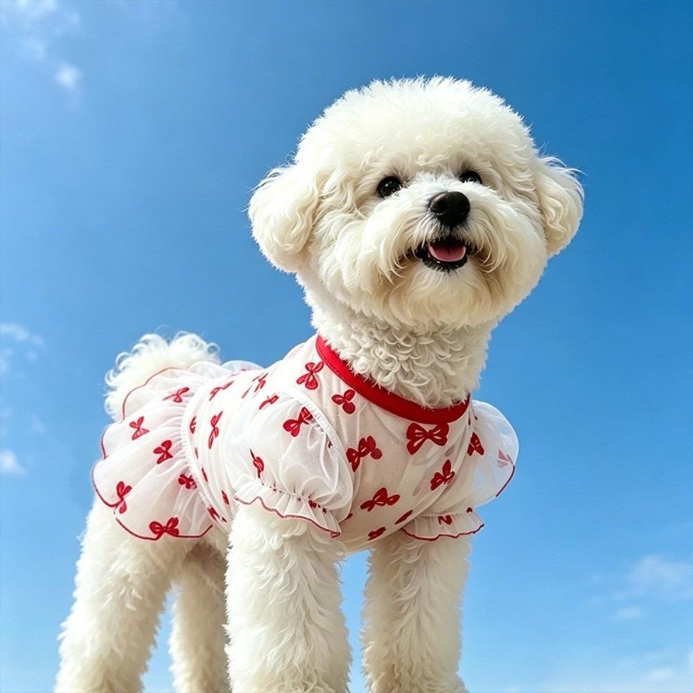 Bow Pattern Mesh Dog Skirt Breathable Pet Sun Protection Vest For Small Medium Dogs