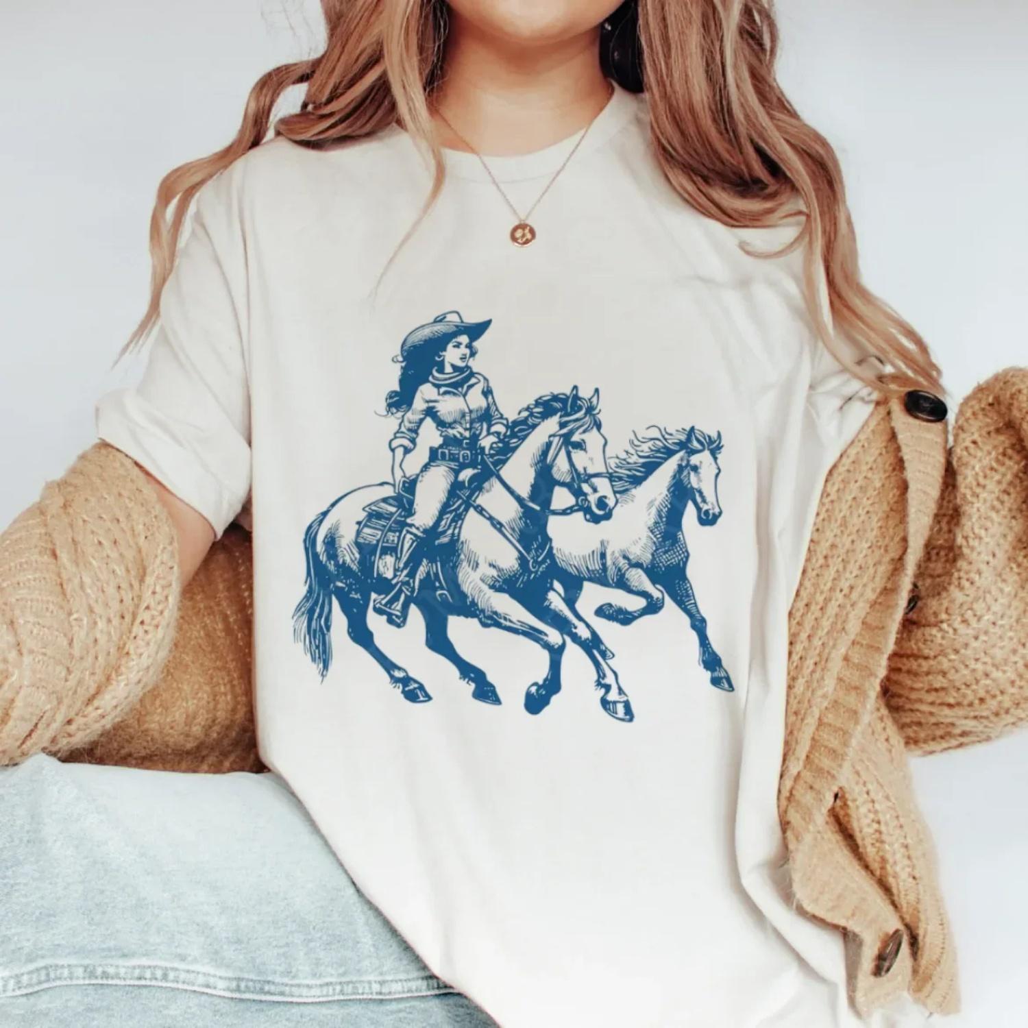 

Western T-Shirt Cowboy Girl Printed Casual 90s Women s Top Fashion Printed Cartoon Pattern Round Neck Summer Trendy T-Shirt XXXXXL