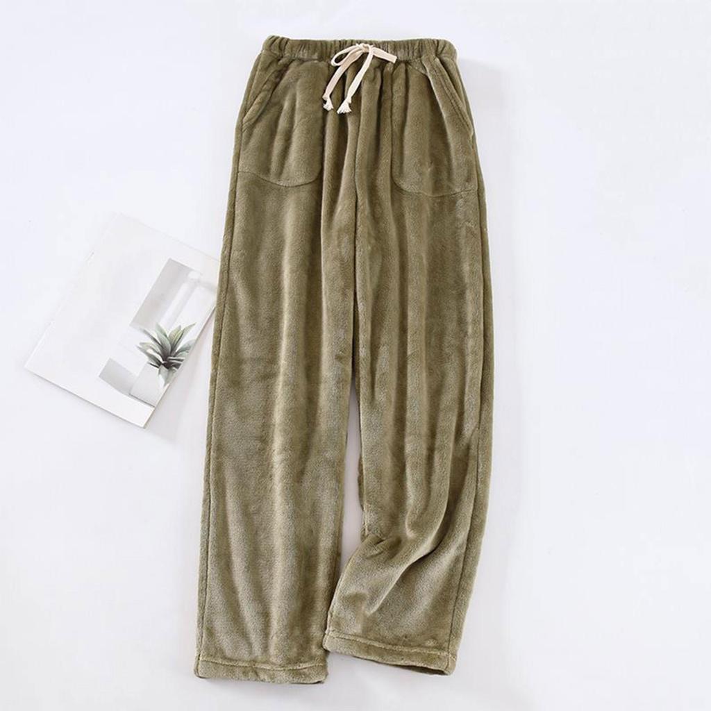 Pantalon de pyjama pour femme en peluche, pantalon de nuit doux, taille élastique, pantalon de couleur unie avec 2 poches