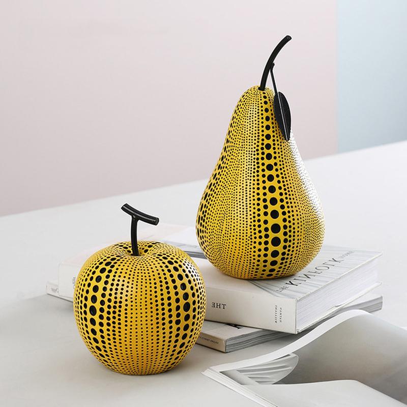 Japanese Yayoi Kusama Wave Point Apple Pear Pumpk Resin Craftwork Desktop Decoration Simulation Fruits Figurines ornament