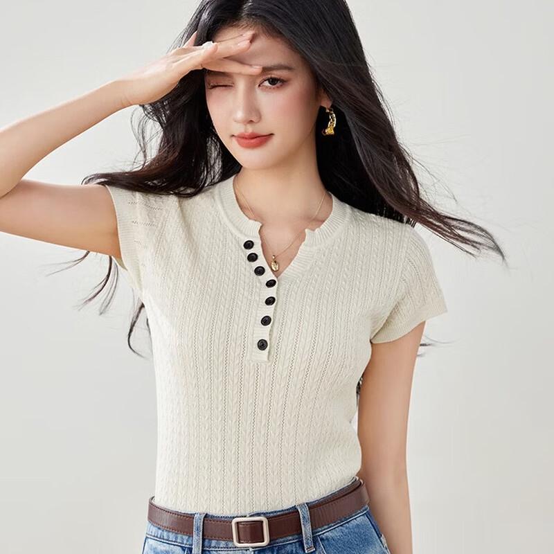 Zuose Simple Classic Shawl-Detail V-Neck Top M