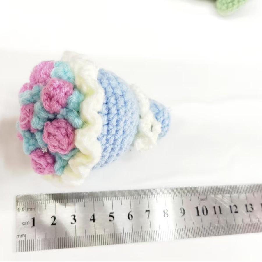 Hand-Knitted Yarn Mini Bouquet Keychain Pendant