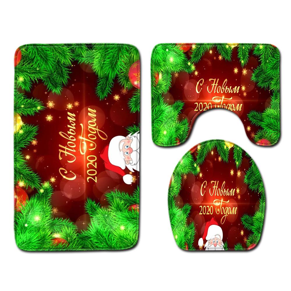 Christmas Toilet Four-Piece Floor Mat Bathroom Non-Slip Door Mat Shower Room Absorbent Carpet