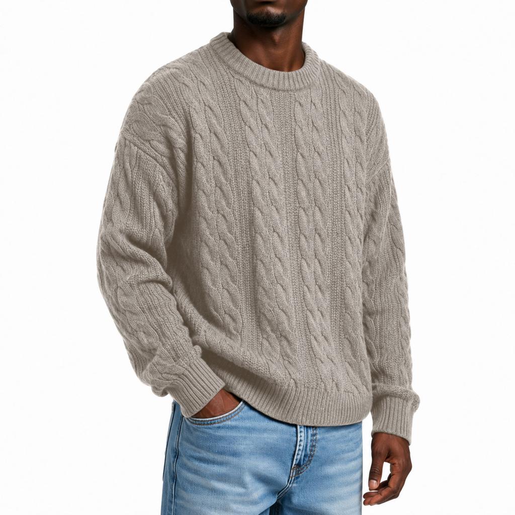 Men's Retro Cable Knit Neck Pullover Sweater, Color, for Fall and Winter