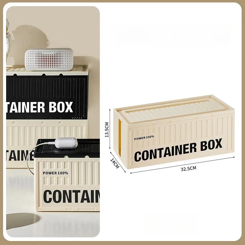 Cable Storage Box with Lid for Home Office Industrial Style High Capacity Cord Organizer Desktop Socket Cable Management Box