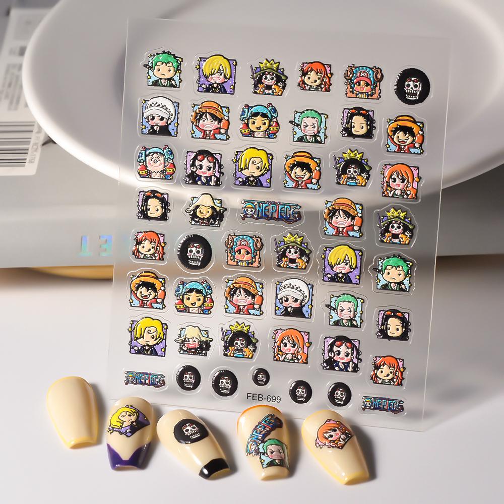 1PCS Anime One Piece Naruto Nail Stickers Nail Art Accessories Cartoon Luffy Uzumaki Naruto 5D Stickers Nail Parts