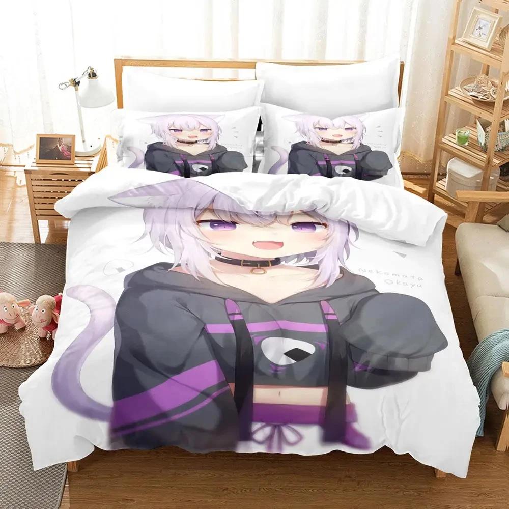 Comforter Hololive Nekomata Okayu Bedding Set Single Twin Full Queen King Size Aldult Bedroom Duvet 3D Anime Boys Bed Set