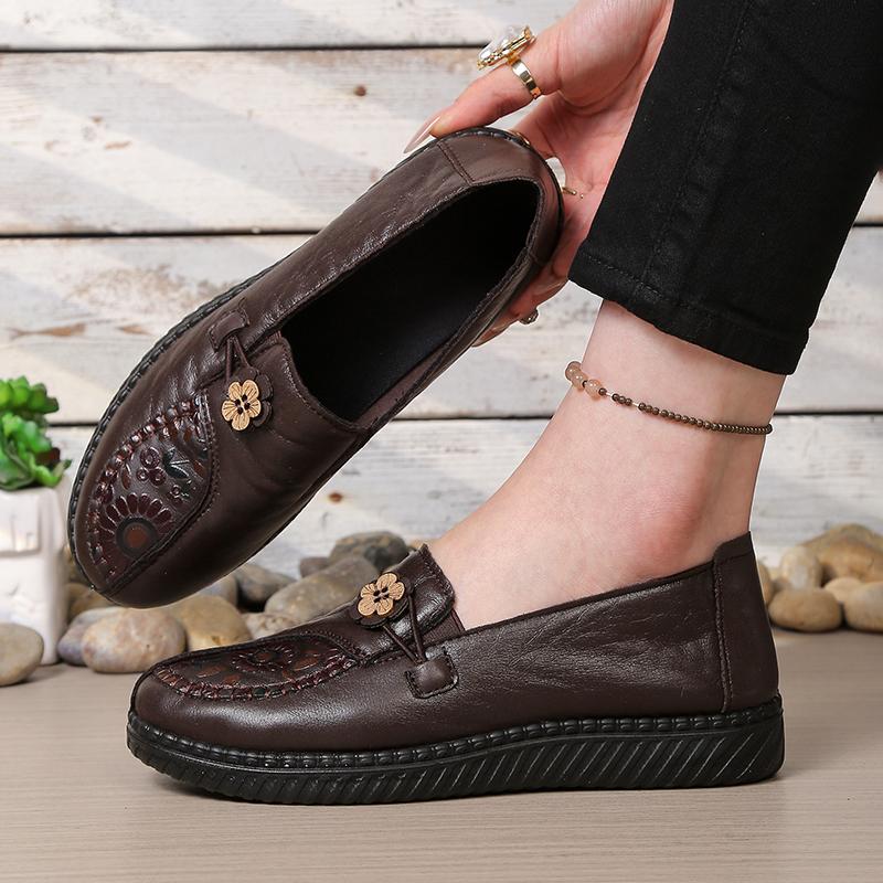 Style Ladies Loafers Ladies Leather Flat Shoes,simple and Classic Mom's Shoes Anti-slip and Comfortable,free Shipping