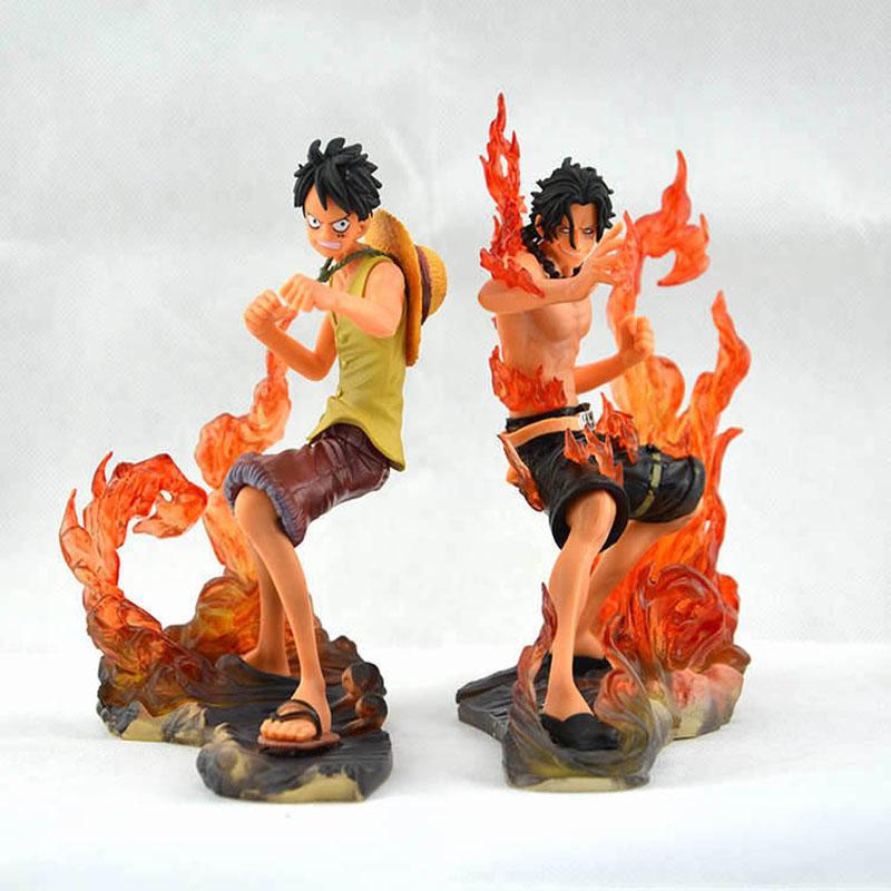 Anime One Piece 2Pcs Figure Battle Scene Fire Fist Luffy Ace Model Dolls PVC Action Statue Desktop Ornaments Toys