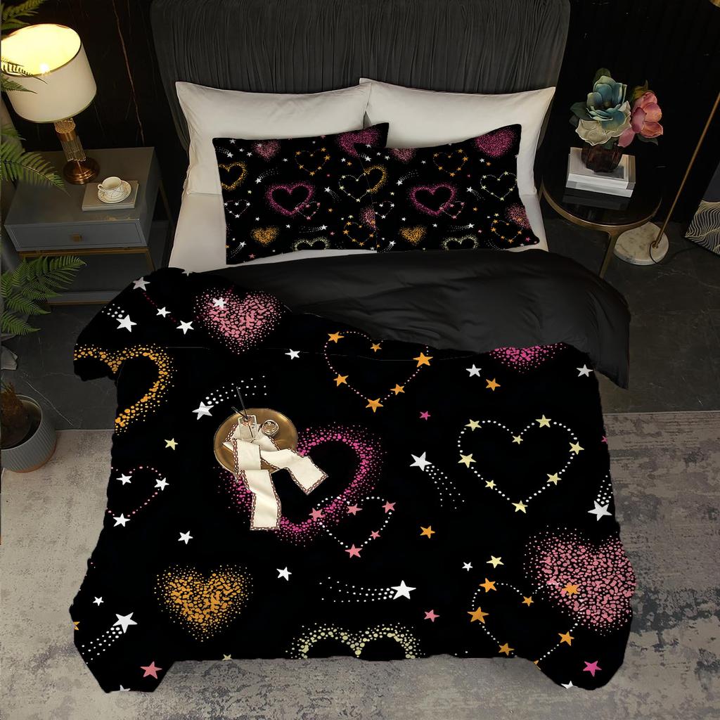 Colored Heart Shape Pattern 3D Printed Duvet Cover Black Style Abstract Art Luxury Quilt Cover Set Soft Comfortable Bedding Set
