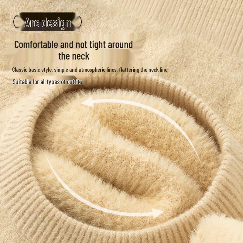 Men's Winter Warm Fleece-Lined Round Neck Knit Sweater