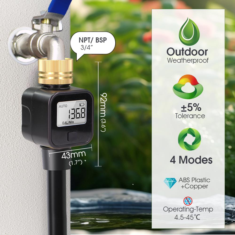 3/4″ Water Flowmeter NPT/BSP Brass Movable Joint Consumption & Flow Rate Garden Irrigation Hose Water Gun Sprinkler Taps Fitting
