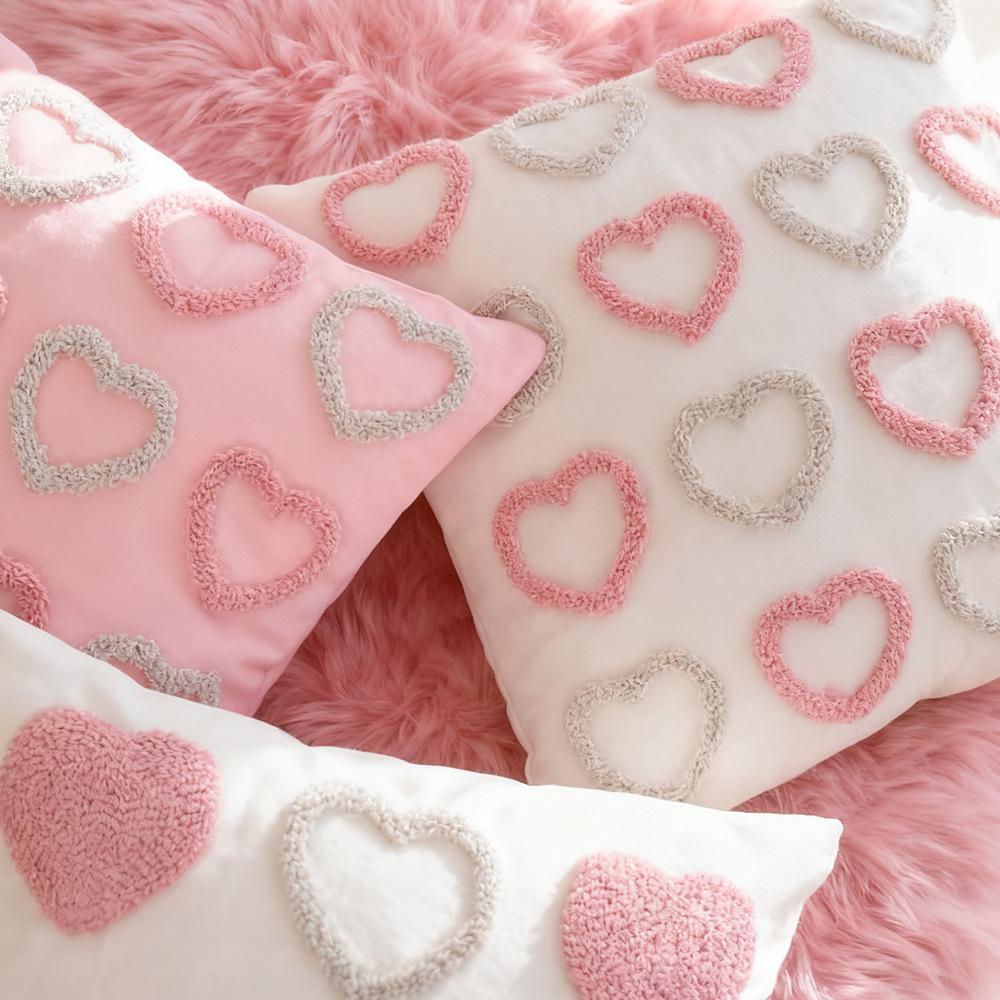 Prall bezogener Kissenbezug Cojines Dreidimensionales Herzförmiges Gestickter Valentinstag Sofakissenbezug Heimdekoration
