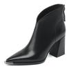 Autumn and winter pointed head thick heel ankle boots women's rear zipper short leather boots temperament thin versatile commuter women's short boots