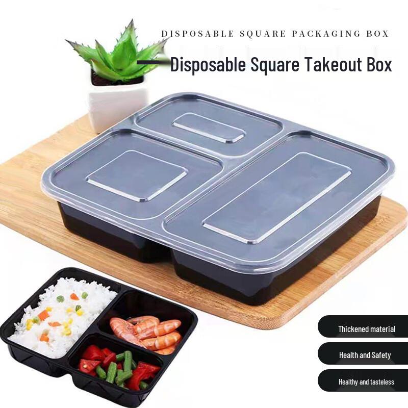 Shihua Disposable 3-Compartment Takeaway Food Containers with Lids (150 Sets)