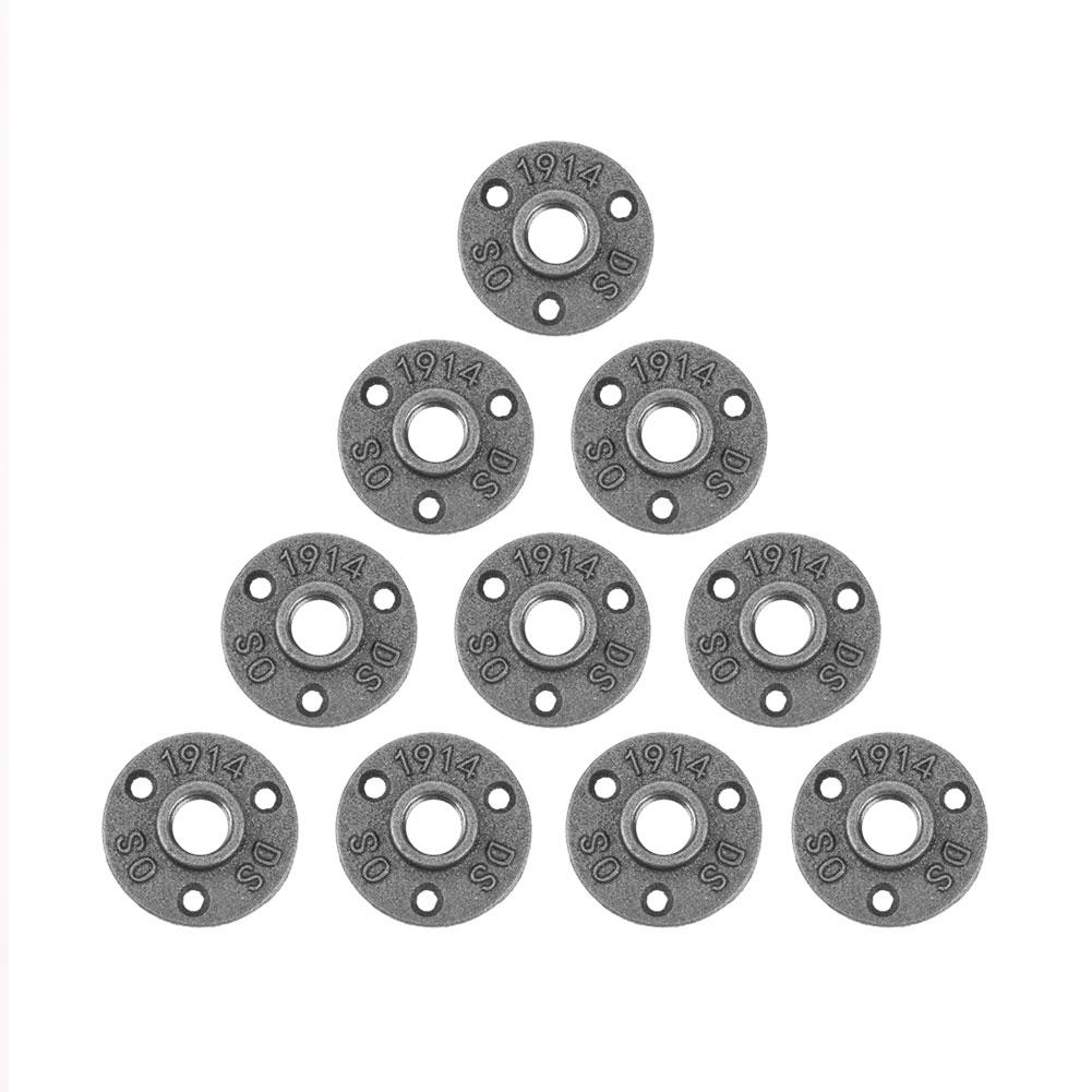 10 Piezas Brida de Piso de Hierro Maleable Negra   Accesorio Roscado Tubería Brida de Pared Antigua(DN15,1Celsius2 )