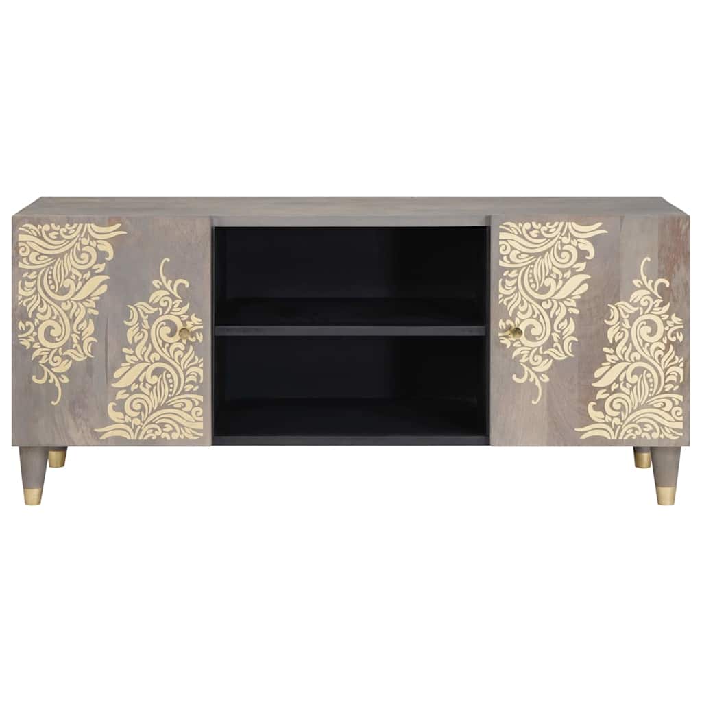 TV Cabinet with Shelf Gray 105 X 33 X 46 Cm Solid Mango Wood