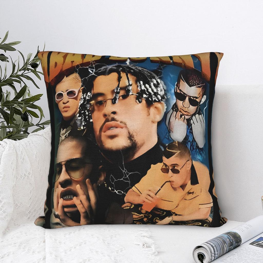 Bad Bunny Hiphop Vintage Quadratische Kissenbezüge Kissenhülle Lustiger Reißverschluss Dekor Kissenbezug für Sitz 18"x18"""