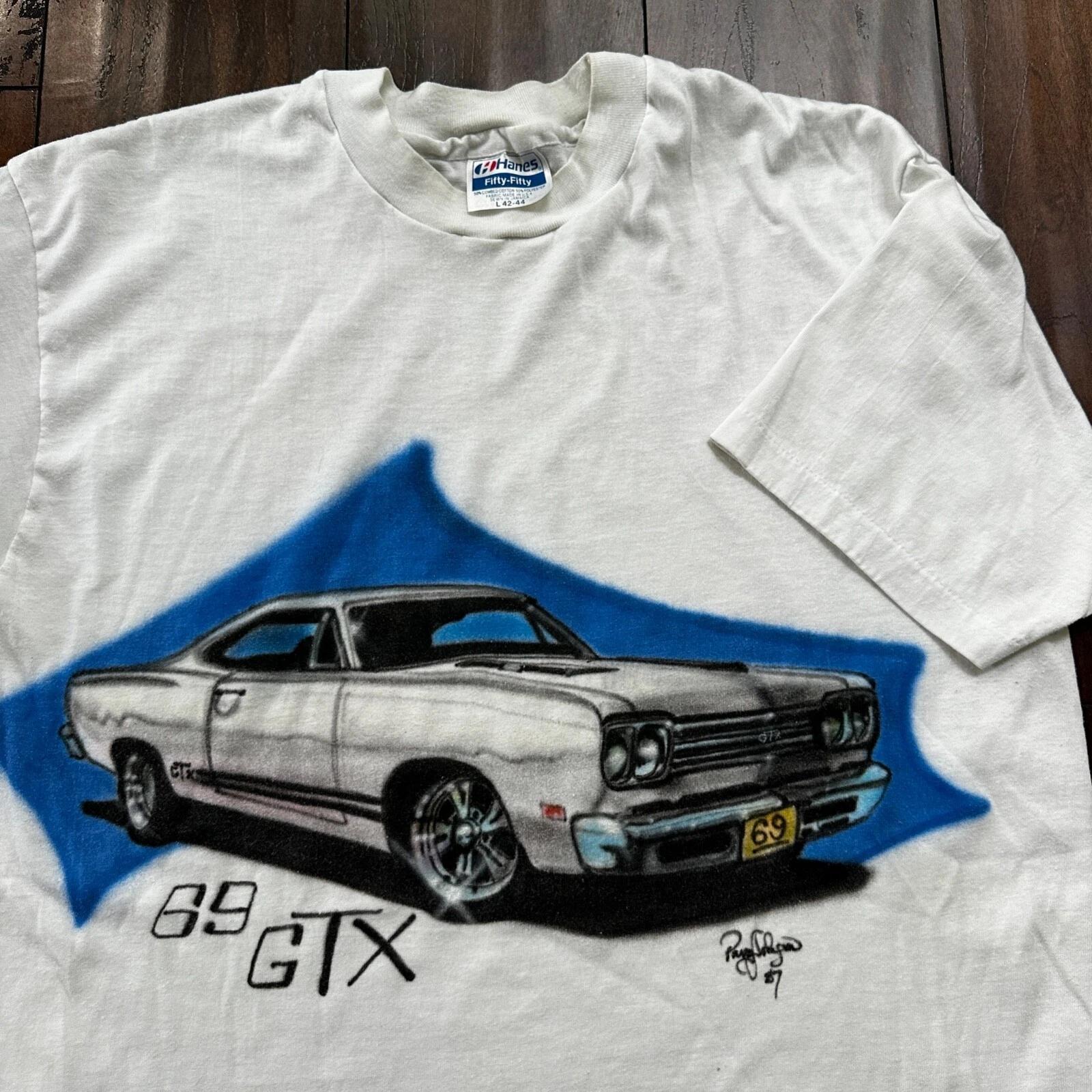 GTX 1969 Plymouth VTG T Shirt Airbursh Hanes USA Single Stitch 80s 1987 M