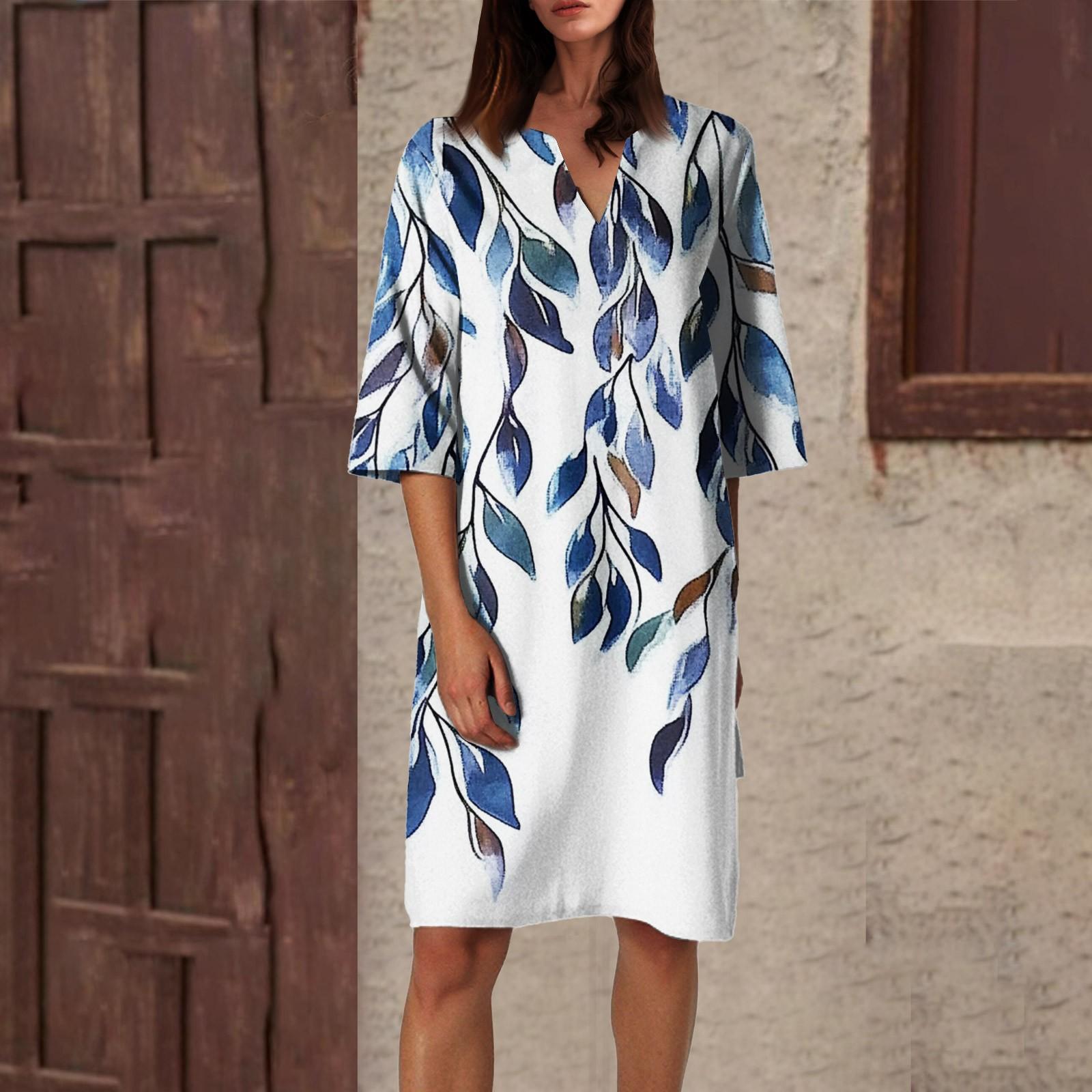 

Женское летнее платье с ретро-цветочным принтом, V-образным вырезом и короткими рукавами, легкое дышащее платье L