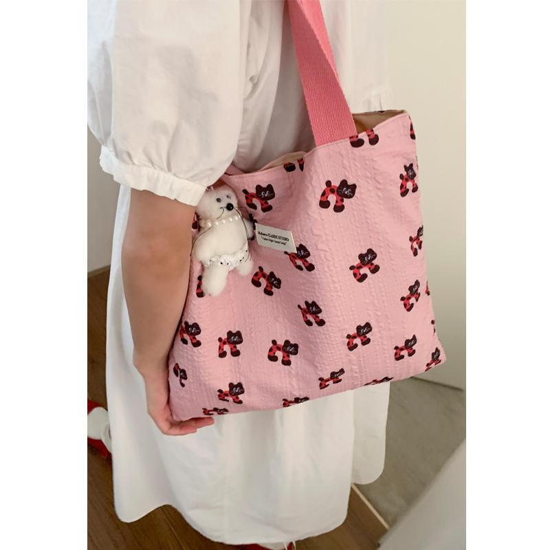 

Сумки через плечо Harajuku Blue Canvas с милым принтом медведя для женщин, большая вместительная сумка-тоут для женщин, сумка-кошелек для покупок