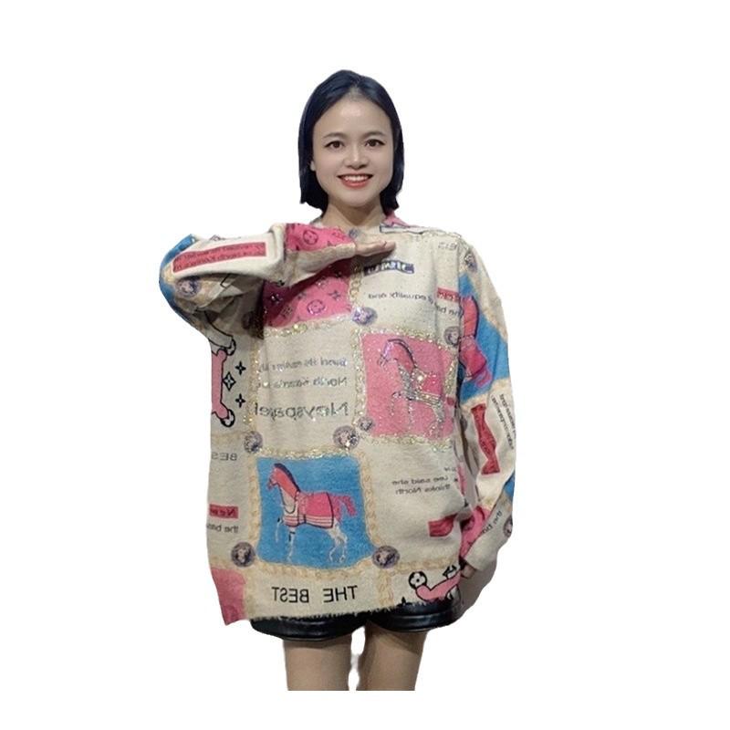 Women's Retro Faux Mink Velvet Sweater - Autumn/Winter Loose Fit with Stylish Drilling Design, Versatile and Cozy Knit Base Layer.