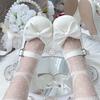Cute Sweet Bow Mary Jane Women's Shoes Medium Thick Heel Lolita Japanese Soft Girl Single Shoes with Skirt Small Leather Shoes
