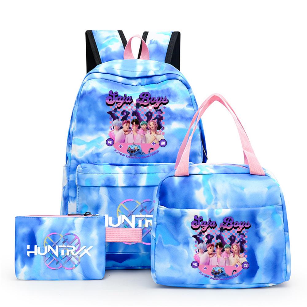 3 st/set Anime Söt Kpop Tryckt Ryggsäck med Matlåda Pennfodral för Tonårsflicka Pojke Bokväska Stor Kapacitet vattentät Resväska Barnpresent