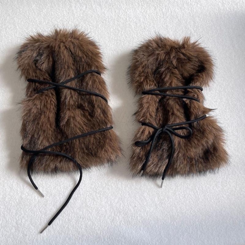 Women's Winter Faux Furs Leg Warmers with Adjustable Crisscross Ties for Textured Cold-Weather Layering and Boot-Top Looks
