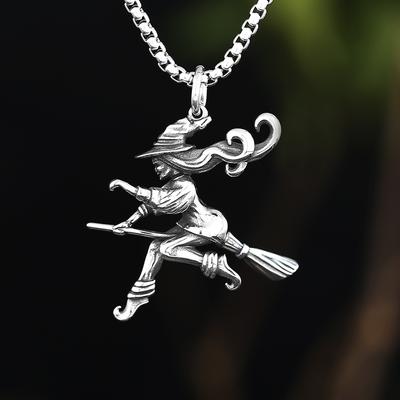 Movie 316L Stainless Steel Witch On Broomstick Halloween Charm Pendants For Jewelry Making Magician Pendants Charm Wizard