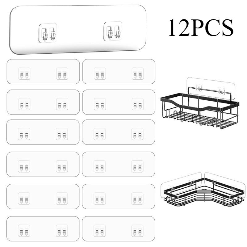 A Set of 12 Seamless Self-Adhesive Plastic Shower Racks, Sticky Replacements for Shower Baskets, Transparent Adhesive Hooks, Strong Hook Strips прозрачный