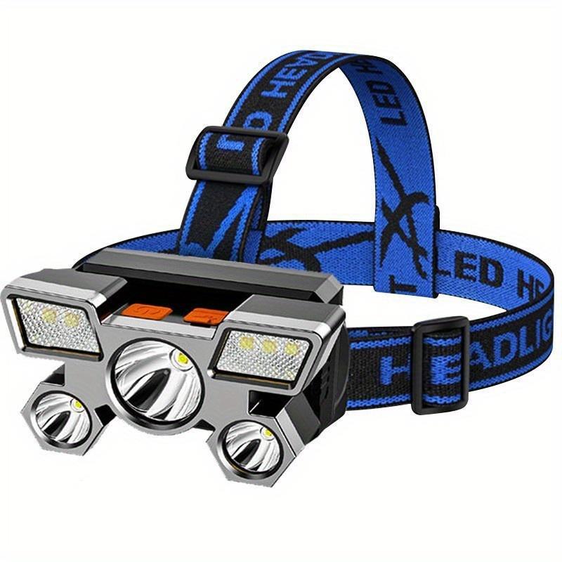 LED Strong Light Five Head Airplane Head Wearable Riding Light Outdoor Camping Fishing Headlight Long Endurance 4 Illumination Modes