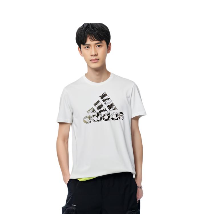 Adidas T Shirts Men's White Crew Neck Moderate Straight Fit DI0302