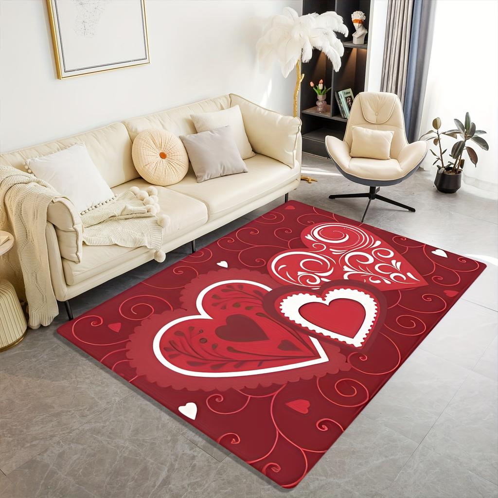 VIKAMA Valentine's Day Carpet Love Heart Carpet Red Doormat Welcome Mat Bedside Floor Mat Rug For Bedroom Carpet For Live Room