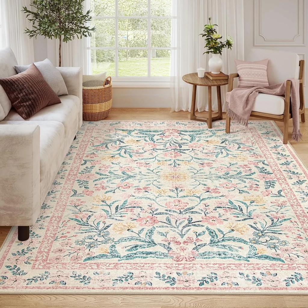Living Room Carpet Home Decoration Flower Rug Soft Machine Washable Floor Mat Bedroom Decor Bedside Non-slip Area Rugs Foldable