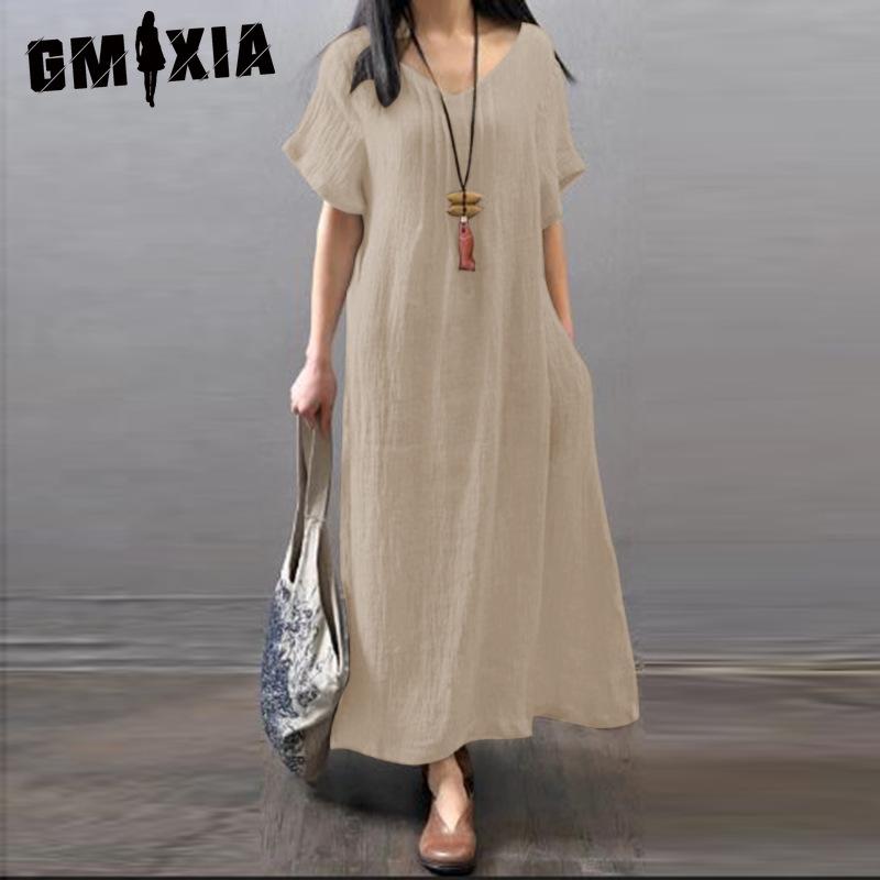 

GMXIA женские модные летние весенние однотонные повседневные платья с короткими рукавами и v-образным вырезом и высокой талией XXXXXL хаки
