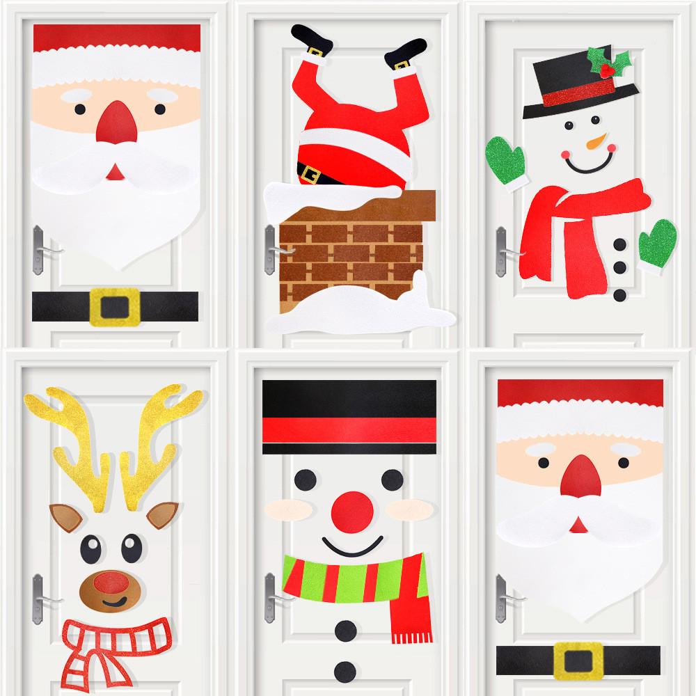 Christmas Nonwoven Attractive Fabric Door And Window Stickers With Joyful Designs Snowman