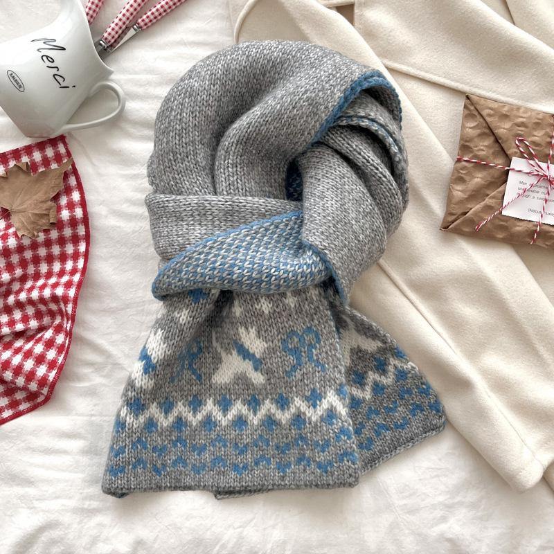 New Women'S Red Dog Pattern Knit Scarf Winter Warm Soft Christmas Fashion Korean Wrap Shawl Scarves For Ladies Male Sweet Casual