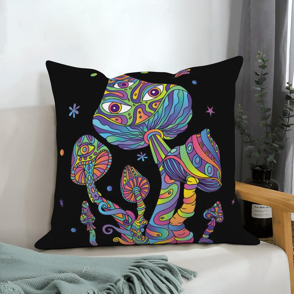 Houbový polštář Psychedelický Vintage Rostlinný Květinový Pohovka Dekorativní Polštář 45x45cm Čtvercový Povlak na Polštář Domácí Dekorace