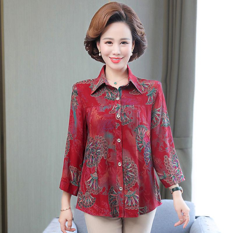 Women's Shirt Plus Size Cardigan Cotton Silk Long Sleeved Floral Shirt Summer