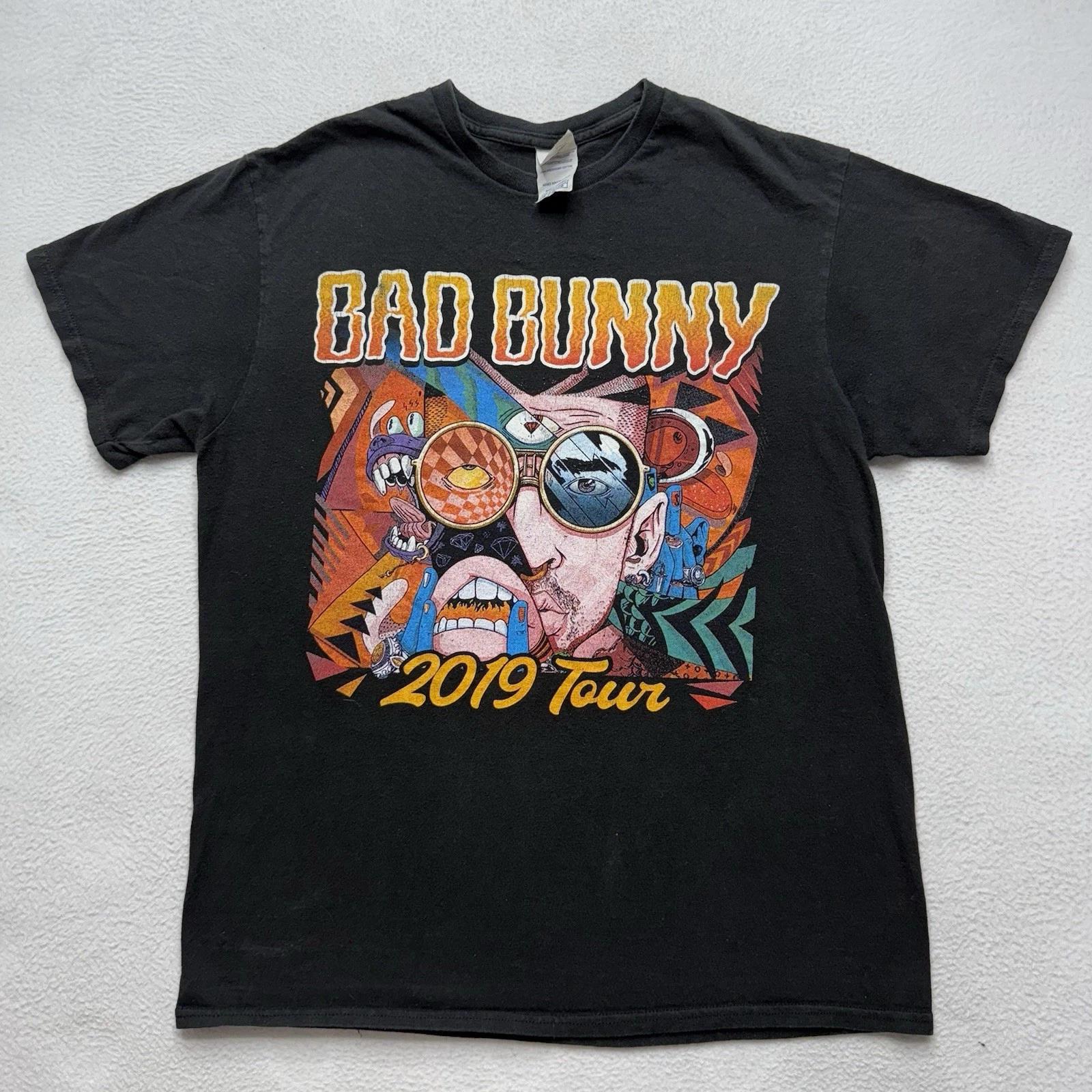 BAD BUNNY 2019 Rare Tour Short Sleeve Black Shirt Medium Double Sided Dates S